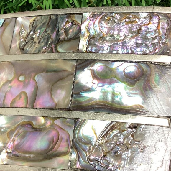 Vintage Abalone Shell Mexican Silver Belt Buckle main image 7